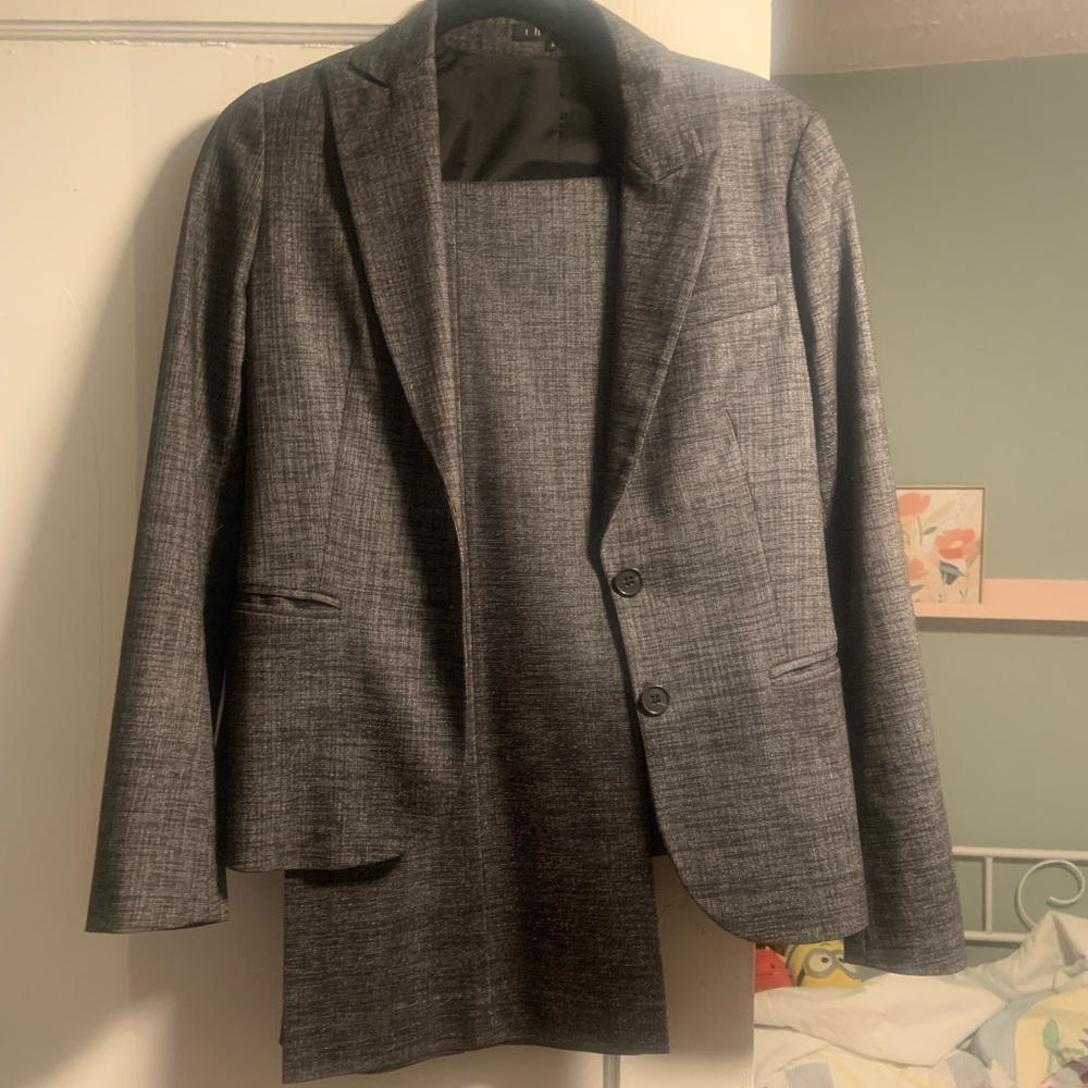 Theory Gray Blazer and Skirt Set